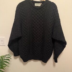 Vintage Irish wool sweater men's small Cable Knit Sweater blue 21 pit to pit 27